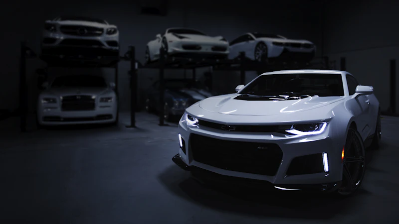 A car with its headlights on