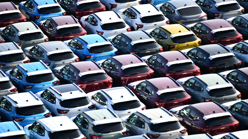 Rows of new cars in a large car park