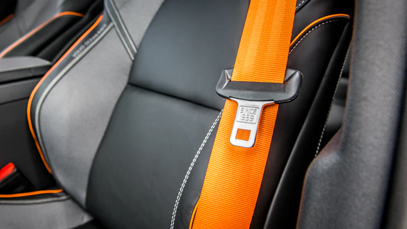 A seat belt buckle on a car seat
