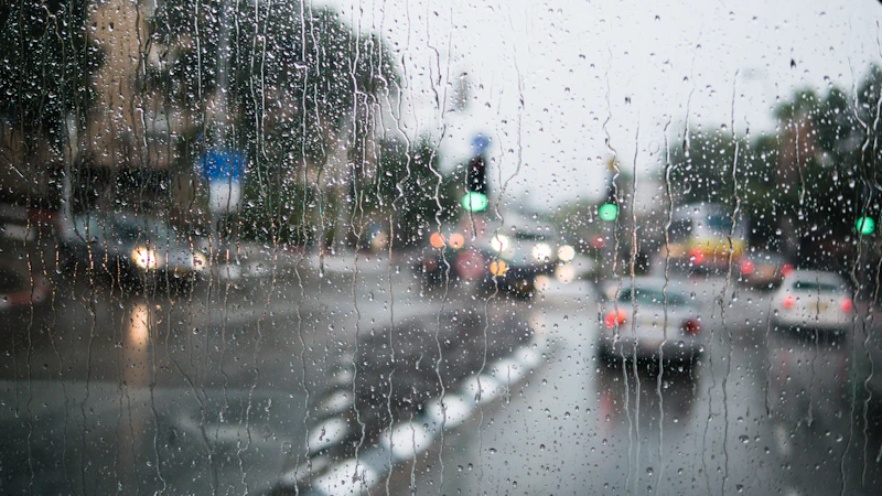 Rain on a windscreen in traffic